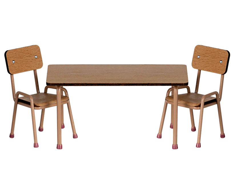 Maileg Table and chair set, Mouse - Dark powder
