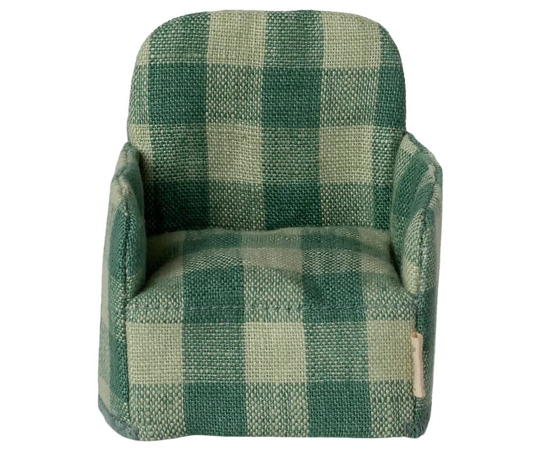 Maileg Folding chair, Mouse - Green check