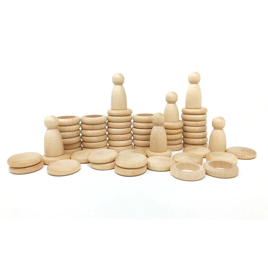 Grapat Natural Wood Nins, Rings and Coins 60pcs