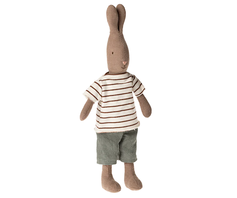 Maileg Rabbit, Size 2 - Brown - Striped blouse and pants