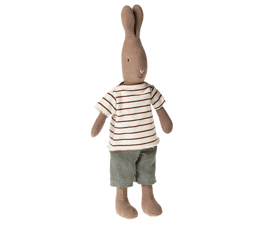 Maileg Rabbit, Size 2 - Brown - Striped blouse and pants