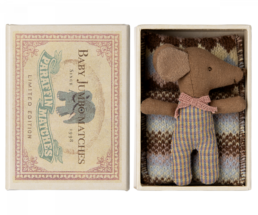 Maileg Sleepy wakey baby mouse in matchbox - Rose