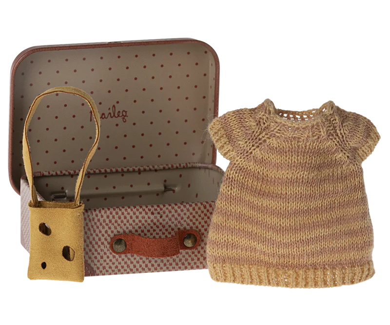 Maileg Knitted Dress & Bag in Suitcase, Mouse - Big Sister