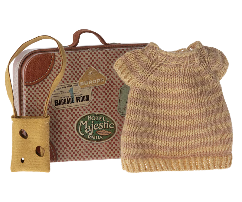 Maileg Knitted Dress & Bag in Suitcase, Mouse - Big Sister