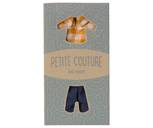 Maileg Yellow checked shirt and pants, Dad mouse