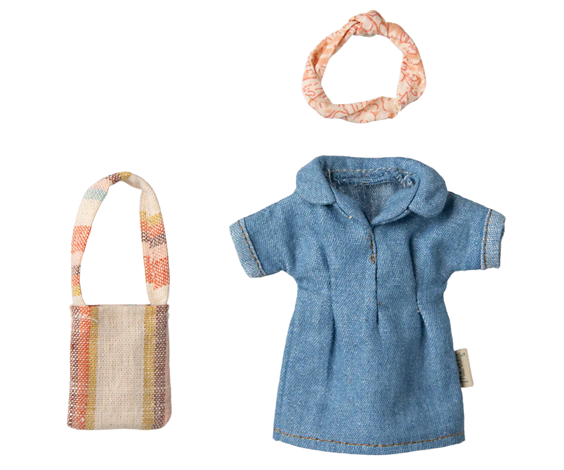 Maileg Denim dress and bag, Mum mouse