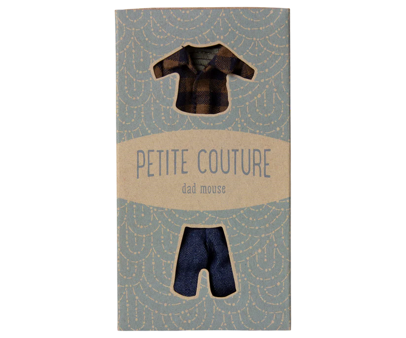 Maileg Brown checked shirt and pants, Dad mouse