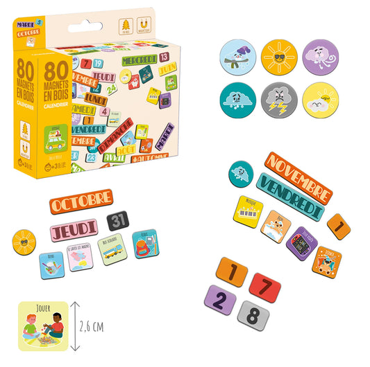 *FRENCH* Wooden Magnetic Calendar