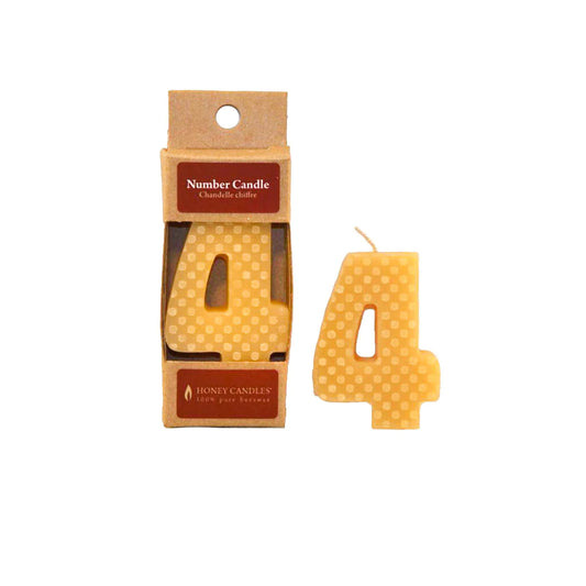 Honey Candles Number 4 Natural Beeswax Party Candle