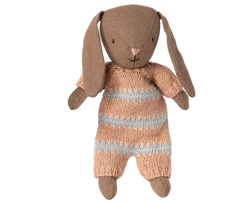 *PRESALE* Maileg Bunny, Micro - Brown - Dusty rose knitted suit