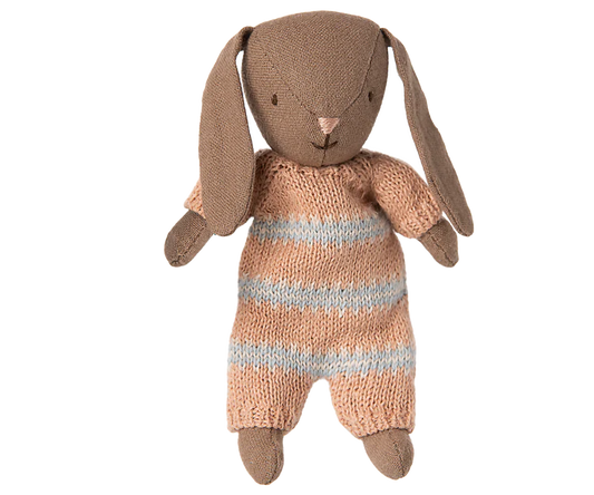 Maileg Bunny, Micro - Brown - Dusty rose knitted suit