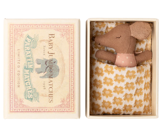 Maileg Sleepy wakey baby mouse in matchbox - Rose