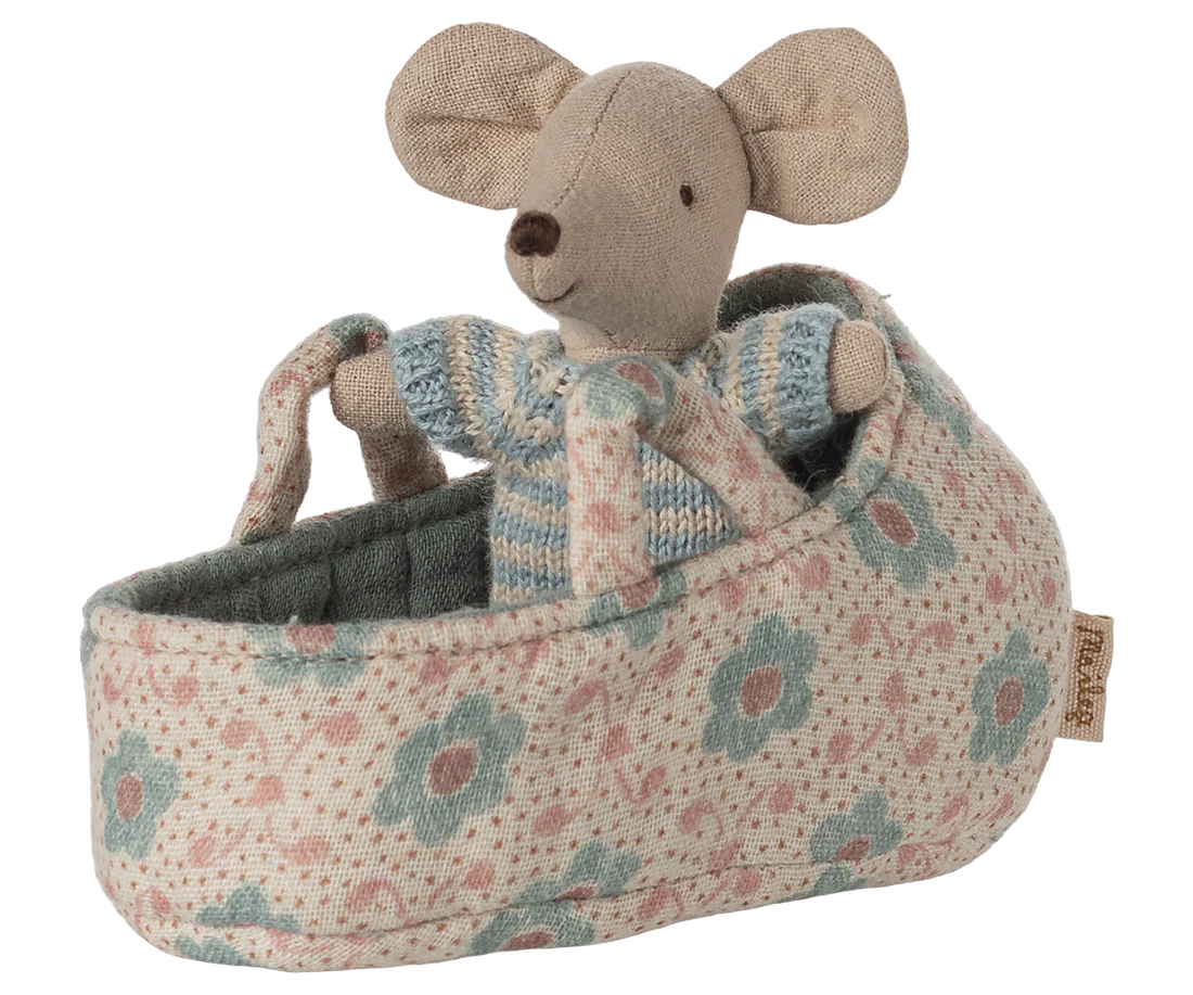*PRESALE* Maileg Baby mouse in carry cot - Blue