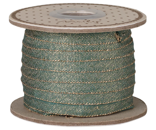 Maileg Ribbon, W: 6 mm x L: 25 m - Green/Gold