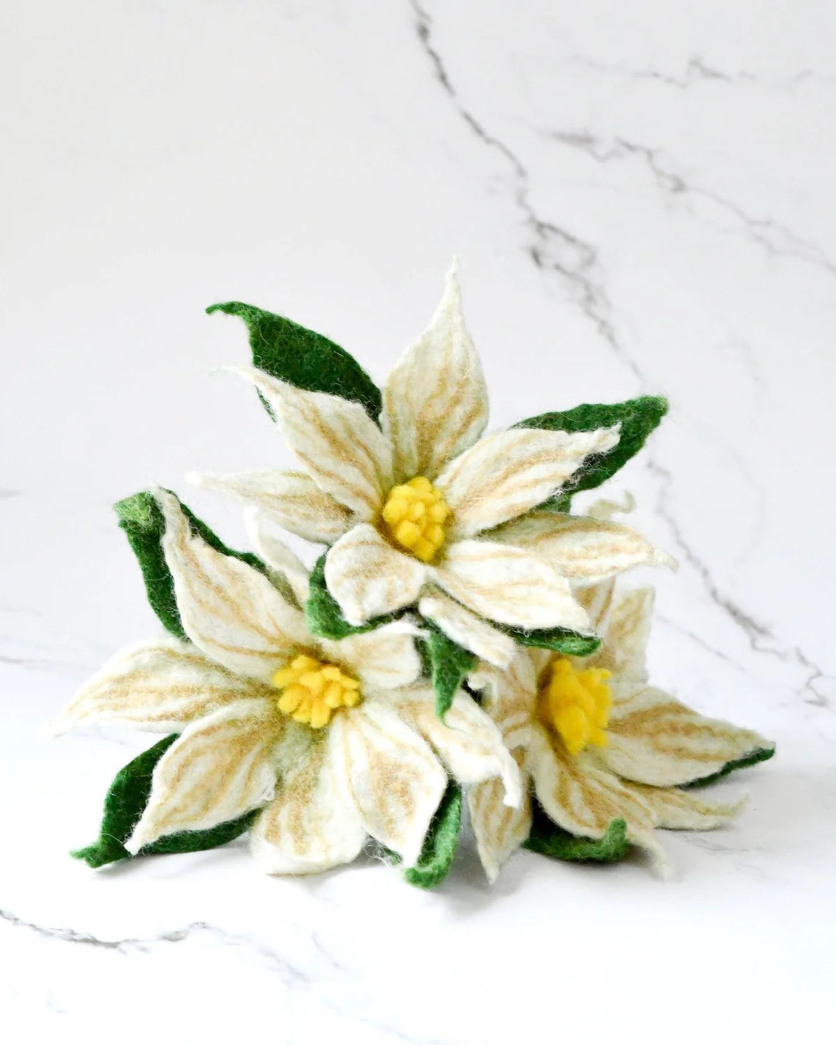 *PRESALE* Tara Treasures Felt White Poinsettia Flowers (Set of 3 stems)