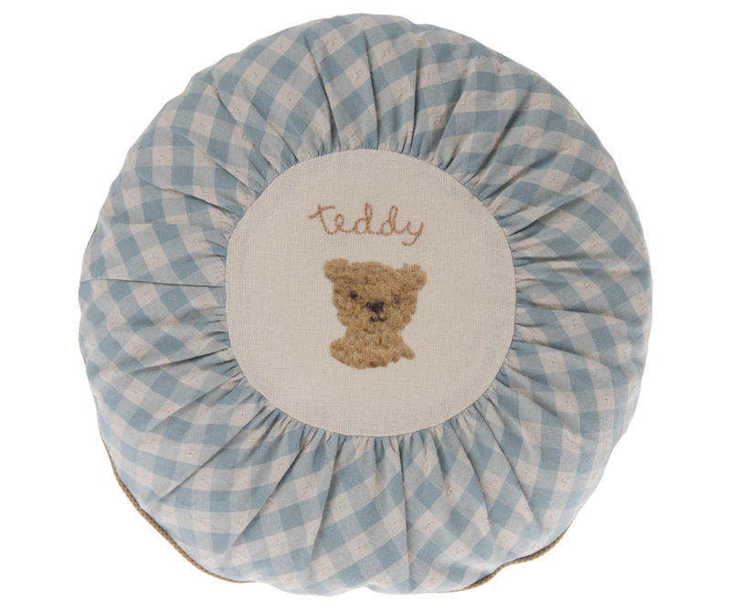 Maileg Cushion, Round small - Teddy, checked