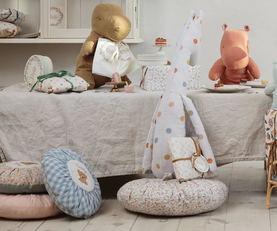 Maileg Cushion, Round small - Teddy, checked