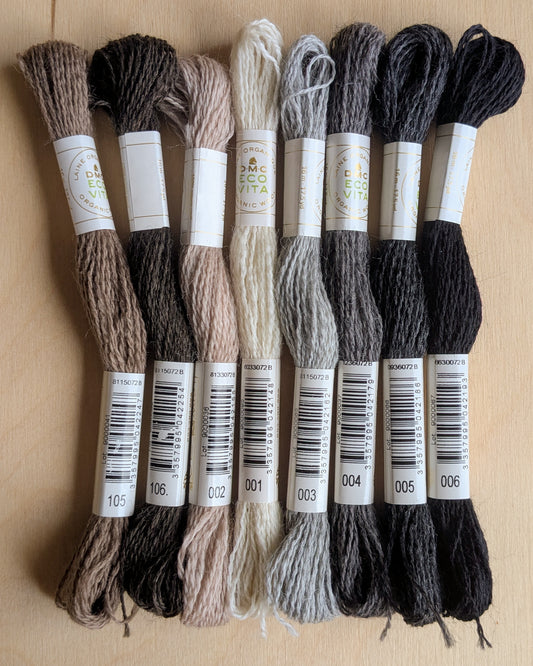 Neutrals 8-Pack | Eco Vita Naturally Dyed Organic Wool Embroidery Thread