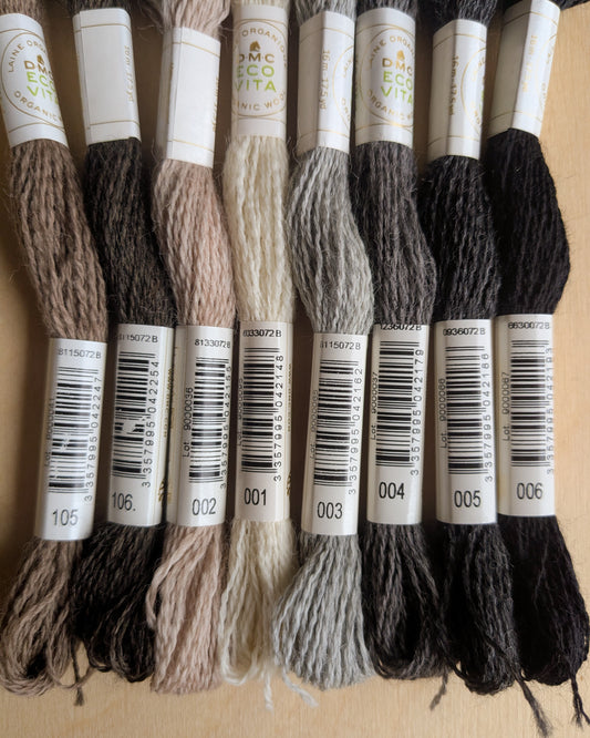 Neutrals 8-Pack | Eco Vita Naturally Dyed Organic Wool Embroidery Thread