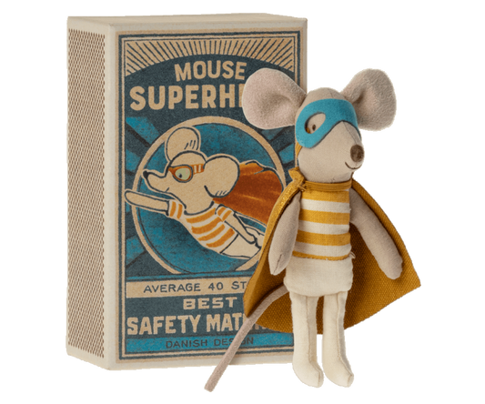 Maileg Super hero mouse, Little brother in matchbox