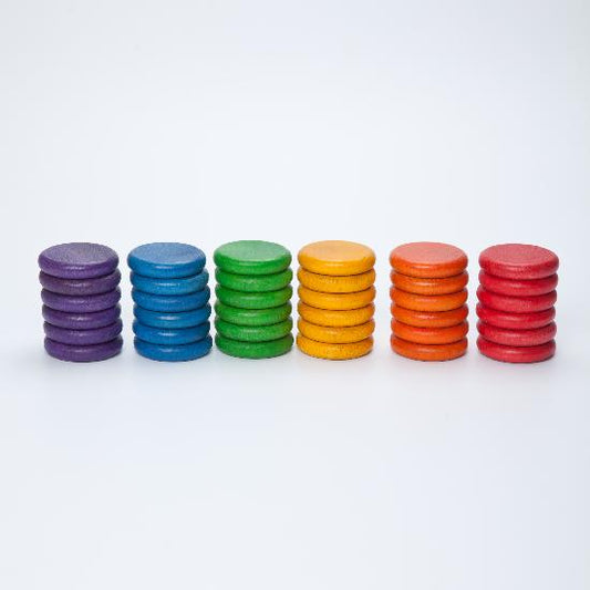 Grapat Wood Coloured Coins 36 pcs (6 Colours)