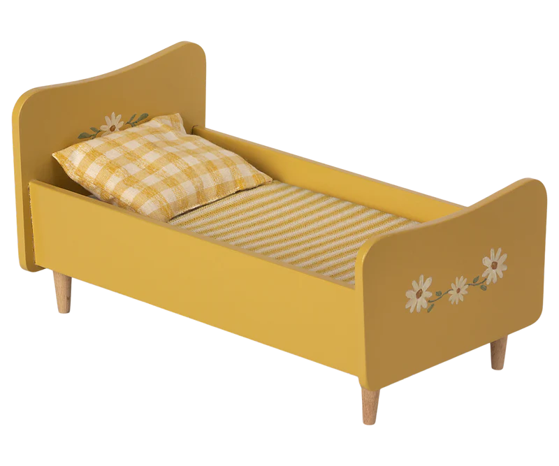 *PRESALE* Maileg Wooden Bed, Miniature - Yellow (Teddy/Rabbit Size)