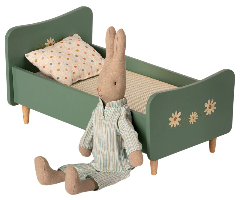 Maileg Wooden bed, Mini - Mint blue