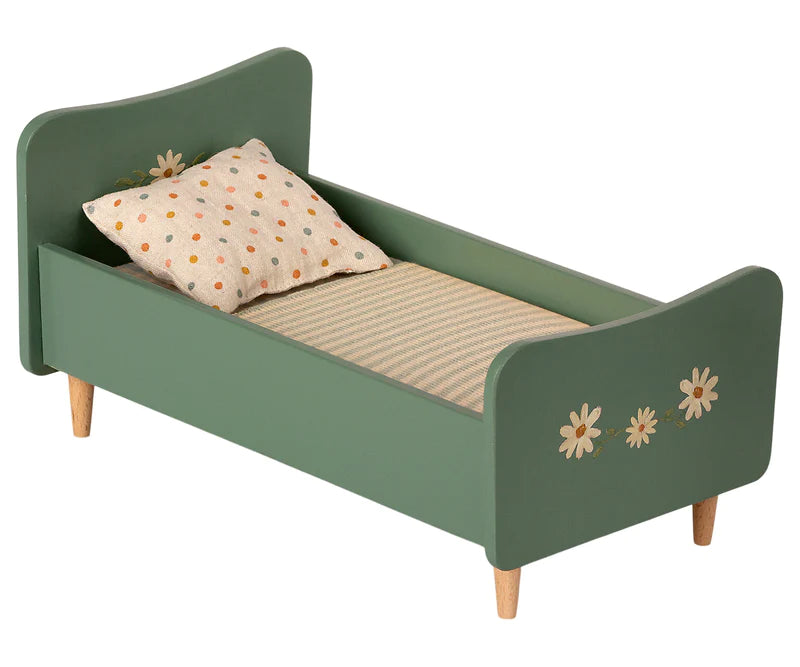 Maileg Wooden bed, Mini - Mint blue