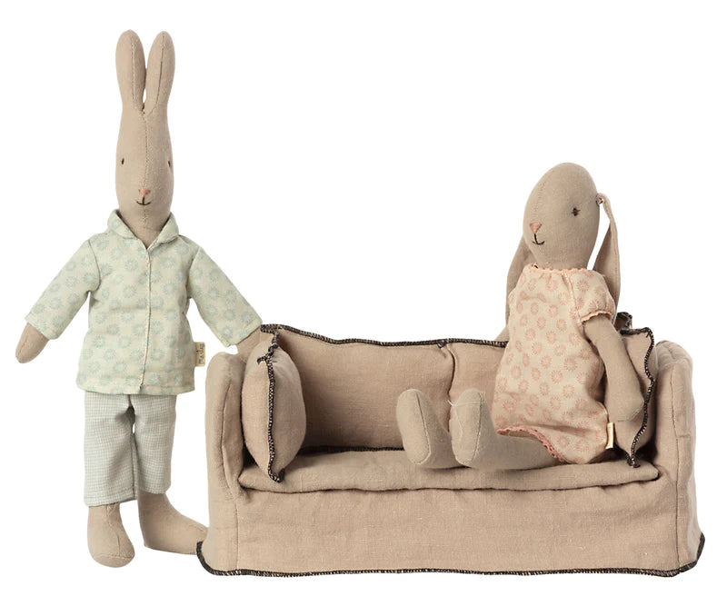 Maileg Miniature couch with rabbit and bunny