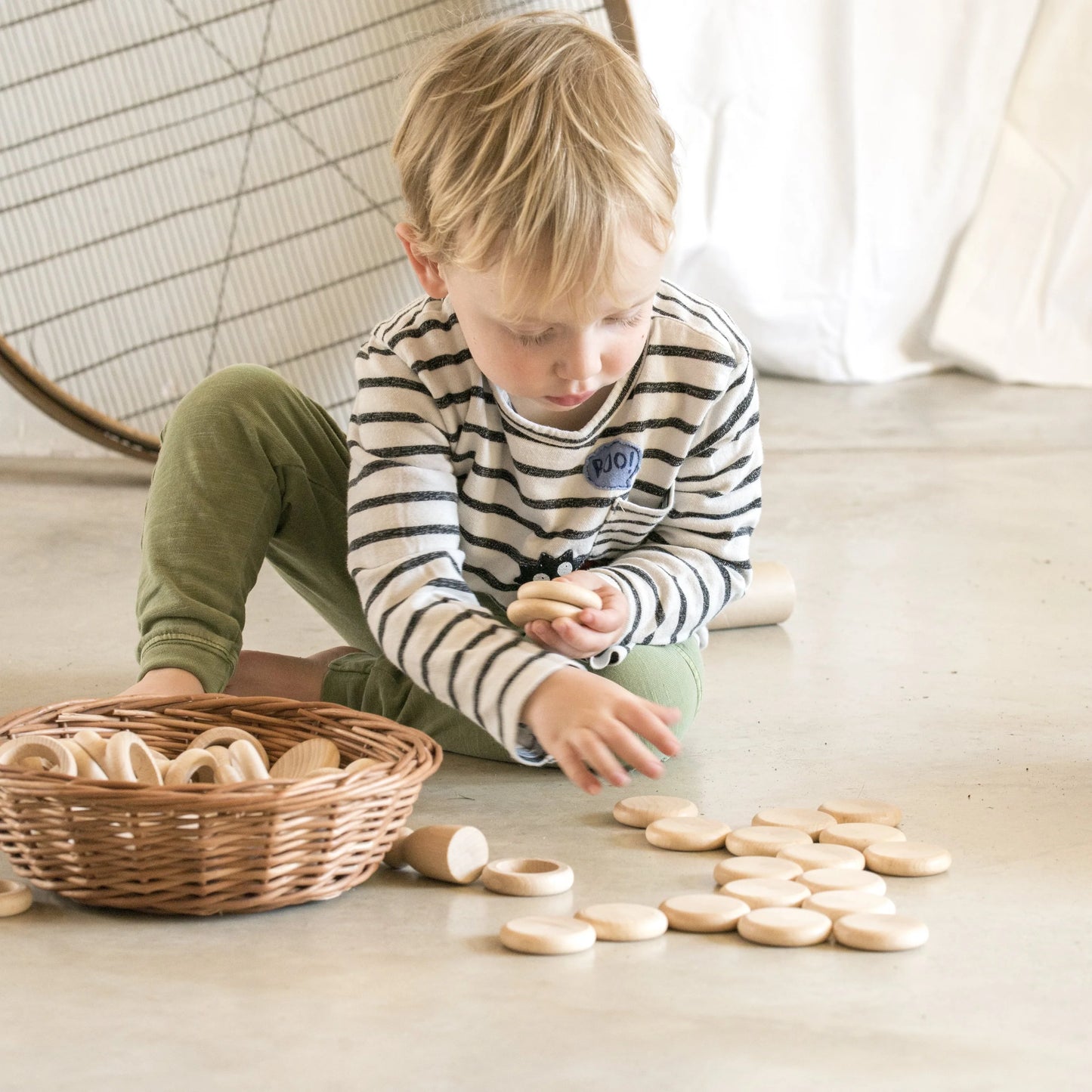 Grapat Natural Wood Nins, Rings and Coins 60pcs