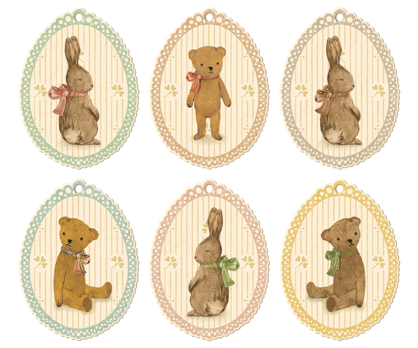 Maileg Gift tags, Bunnies and Teddies, 12 pcs.