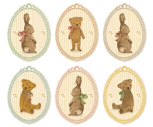 Maileg Gift tags, Bunnies and Teddies, 12 pcs.