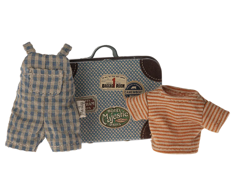 Maileg Overalls & Shirt in Suitcase, Mouse - Big Brother