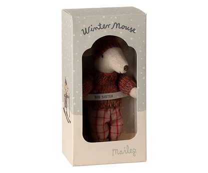 Maileg Winter mouse with ski set, Big sister - Rose