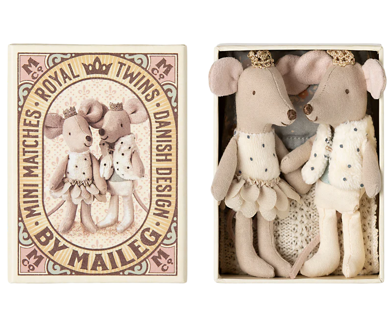 Maileg Royal twin mice, Little sister and brother in matchbox