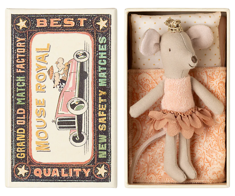 Maileg Princess mouse, Little sister in matchbox