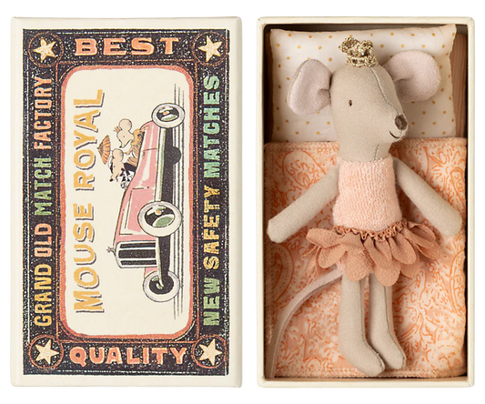 Maileg Princess mouse, Little sister in matchbox