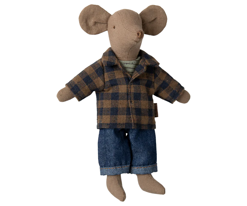 Maileg Brown checked shirt and pants, Dad mouse