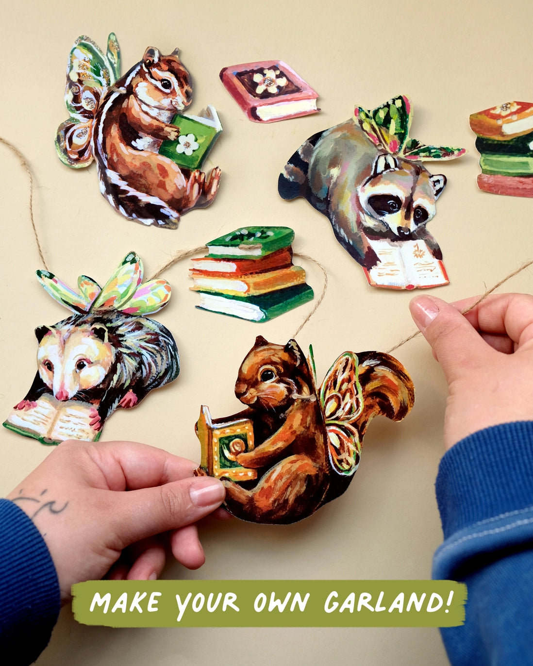 Animals Reading Books Paper Garland | DIY Garland Kit