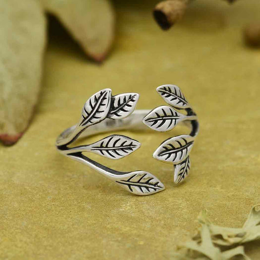 Women's Sterling Silver Leaf Cluster Adjustable Ring