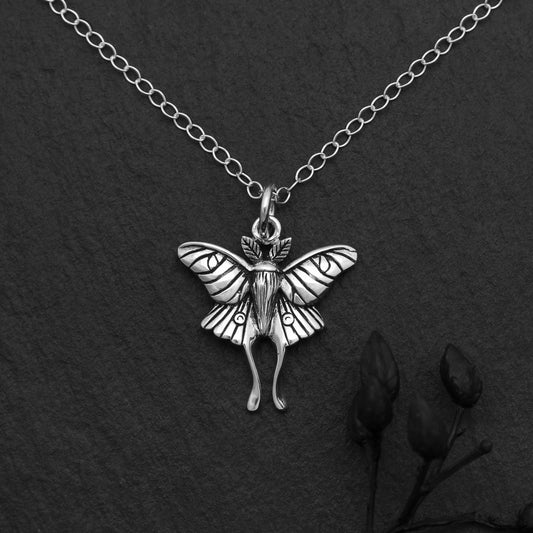 18 Inch Sterling Silver Luna Moth Necklac