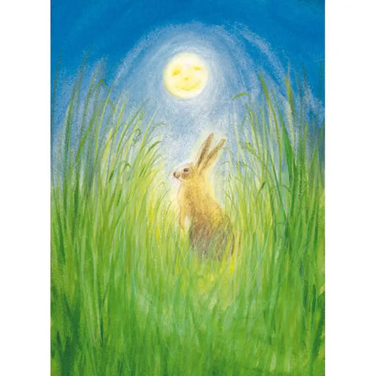 Hare and Moon Postcard by Marjan van Zeyl