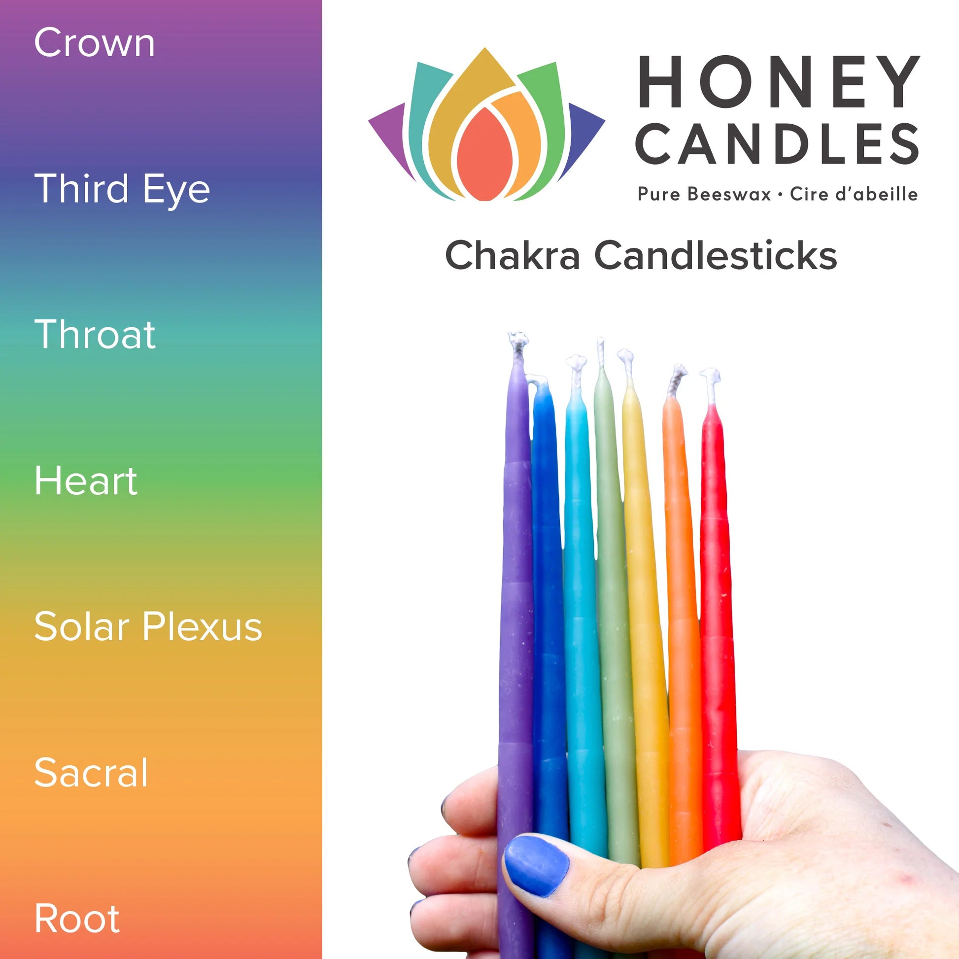 Honey Candles 7 Pack of Beeswax Chakra Candlesticks