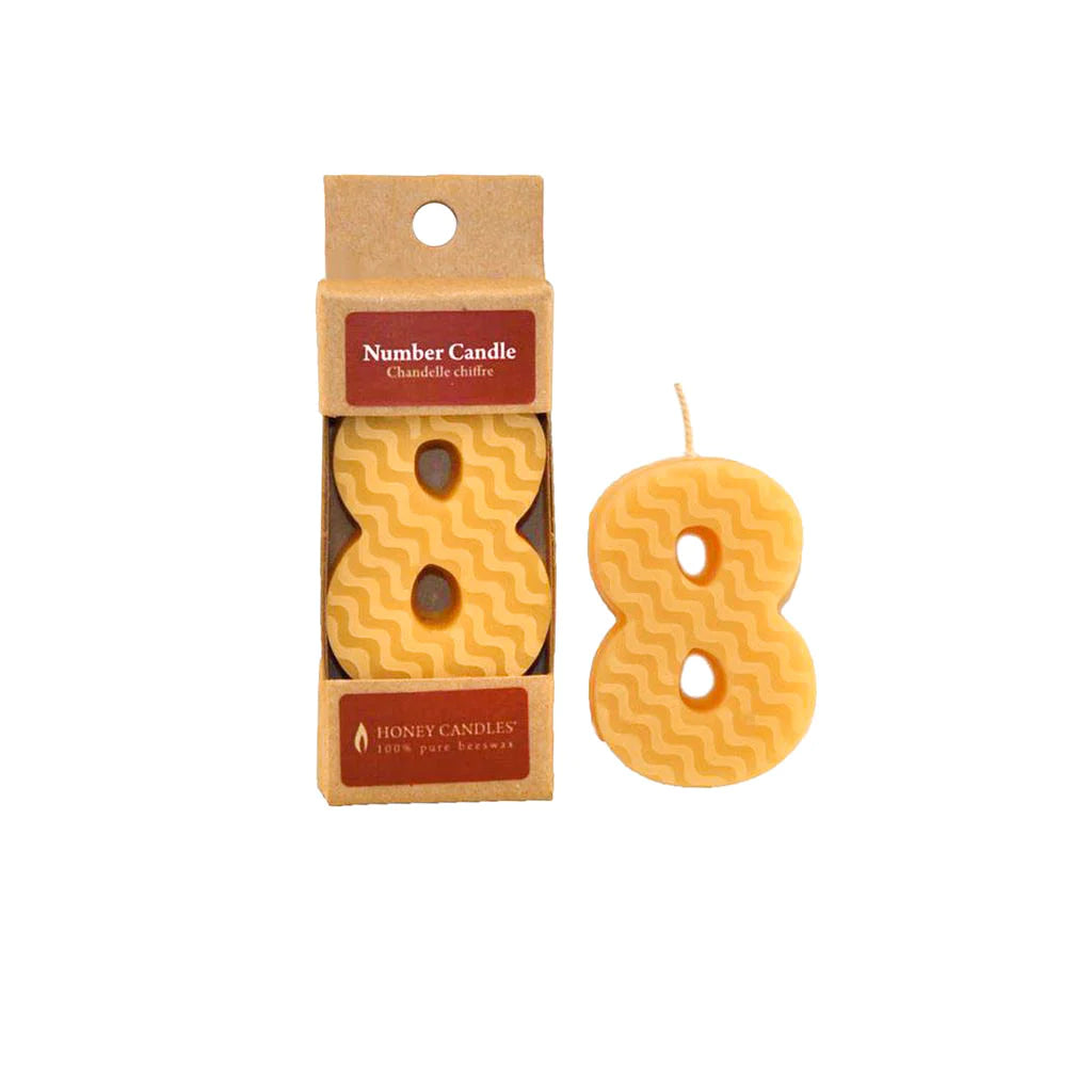 Honey Candles Number 8 Natural Beeswax Party Candle