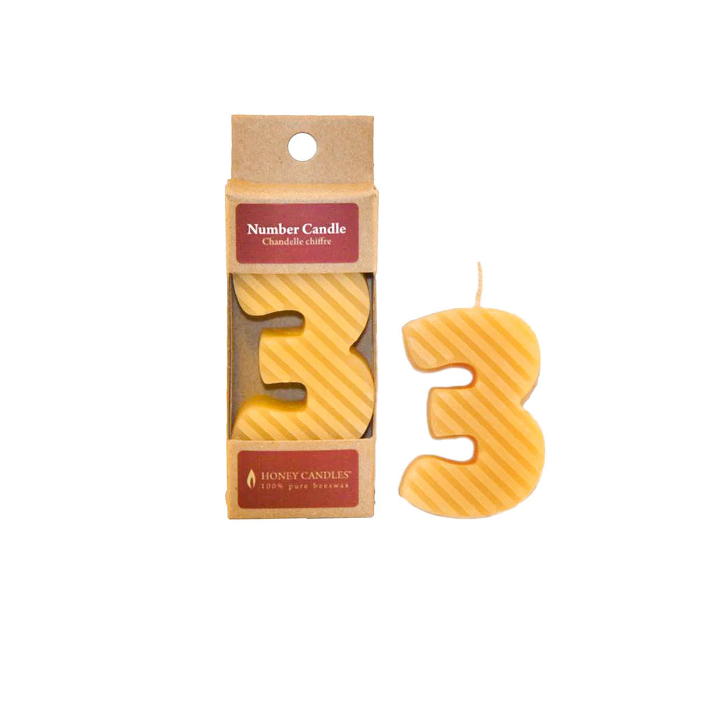Honey Candles Number 3 Natural Beeswax Party Candle