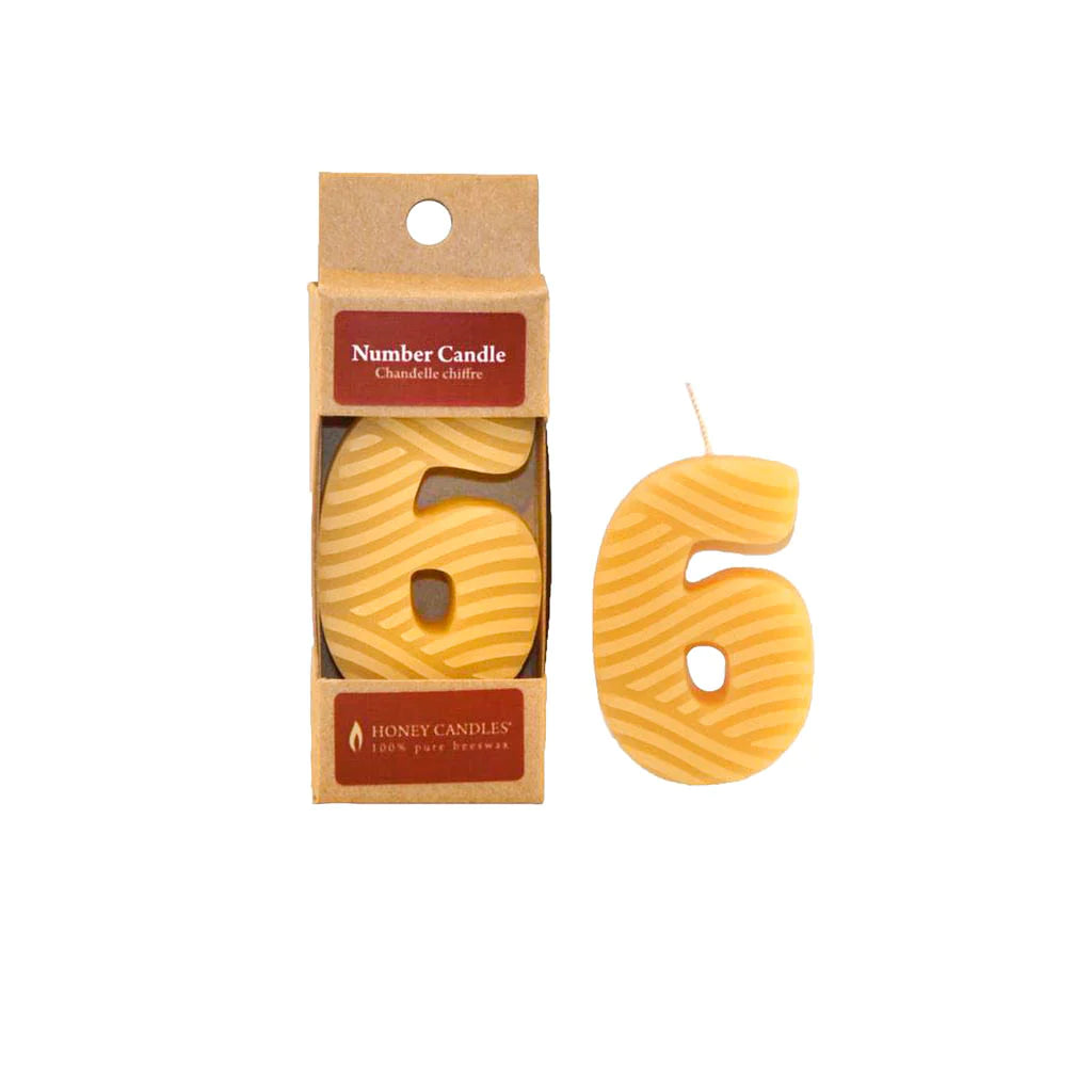 Honey Candles Number 6 Natural Beeswax Party Candle