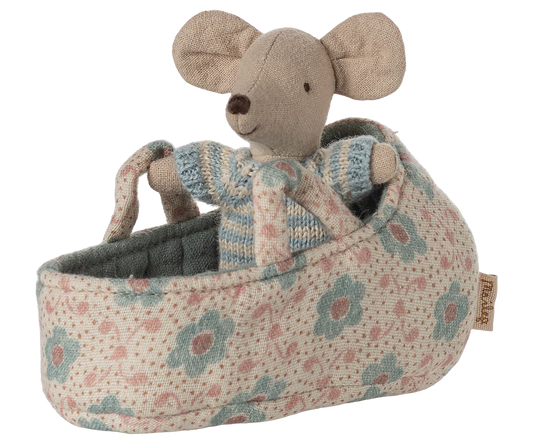 *PRESALE* Maileg Baby mouse in carry cot - Blue