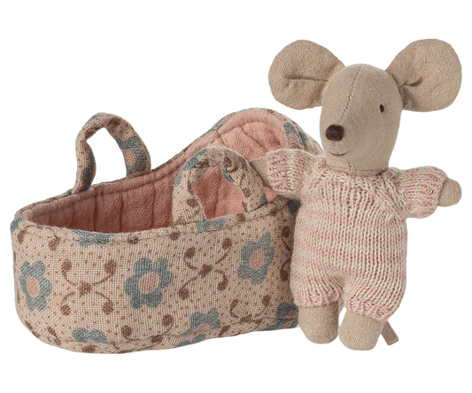 *PRESALE* Maileg Baby mouse in carry cot - Rose