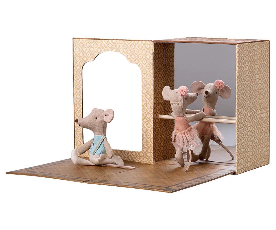 Maileg Ballet mice in dance studio, Little sister and brother
