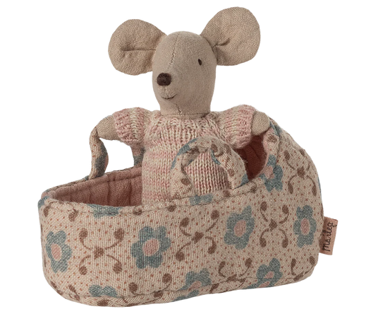 *PRESALE* Maileg Baby mouse in carry cot - Rose